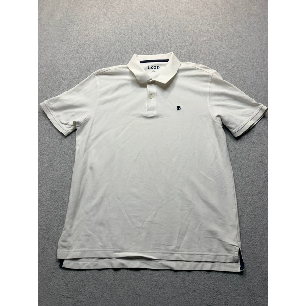IZOD Mens White Short Sleeve Pique Polo Shirt Size L Embroidered Logo